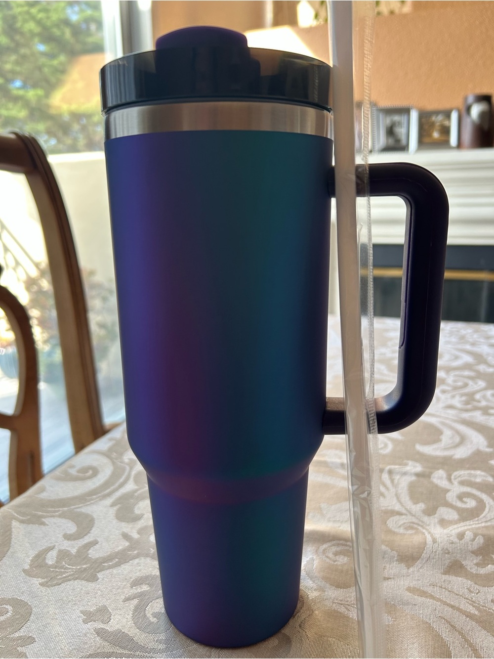Iridescent Blue-Purple Travel Mug with Handle - Double-Wall Insulated